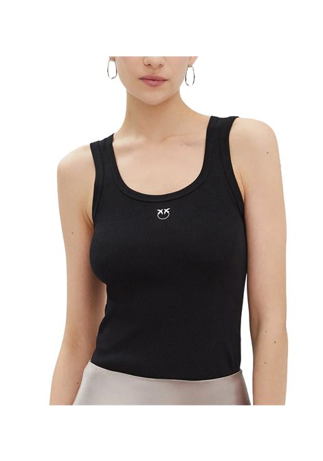 Canotta Pinko Calcolatore donna 100807A2C1 Nera cotone costine slim aderente logo PINKO | Canotte | 100807A2C1Z99