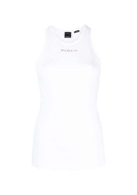 Canotta Pinko donna 100822A15E Bianca aderente slim logo costine PINKO | Canotte | 100822A15EZ04