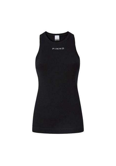 Canotta Pinko Distinto donna 100822A15E nera aderente tinta unita modello a costine vestibilità regolare  PINKO | Canotte | 100822A15EZ99