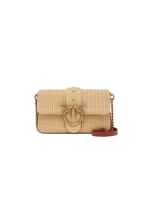 Borsa Pinko donna Love One Mini 104340A2CF Beige poliestere rafia crochet fibbia pelle PINKO | Borse | 104340A2CFC50Q