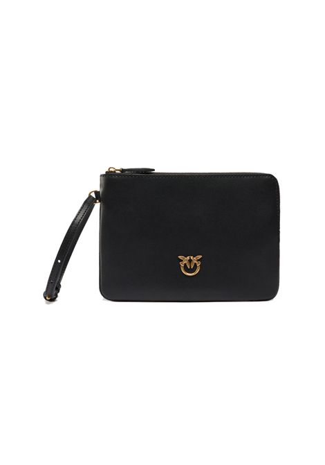 Pochette Pinko Wristlet nera oro squadrata pelle da polso logo Love birds PINKO | Pochette | 104353A0F1Z99Q