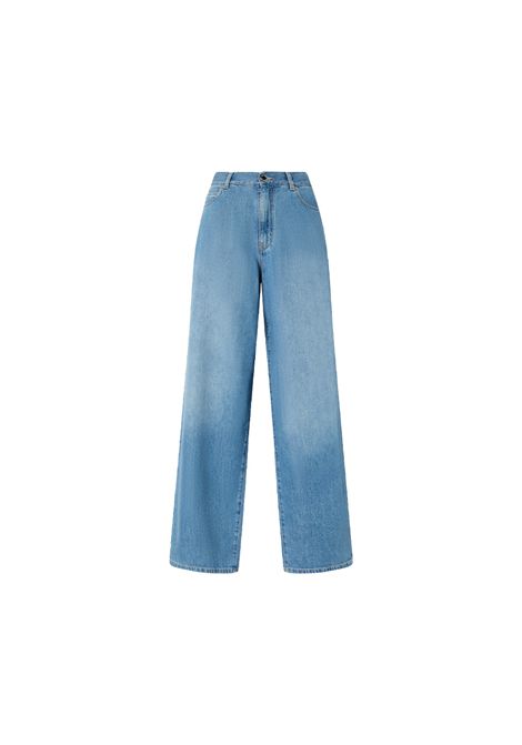 Jeans Pinko donna Lauryn Loose 104601A2DR Blu denim gamba dritta e ampia zip chiodo PINKO | Jeans | 104601A2DRPJO