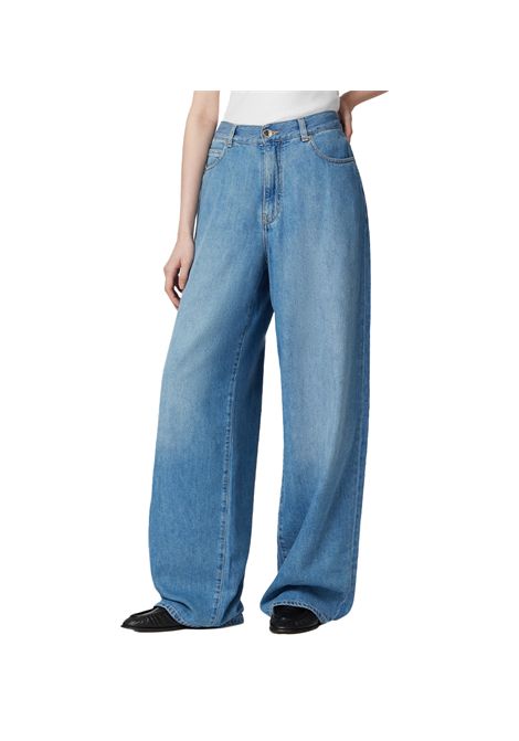 Jeans Pinko donna Lauryn Loose 104601A2DR Blu denim gamba dritta e ampia zip chiodo PINKO | Jeans | 104601A2DRPJO