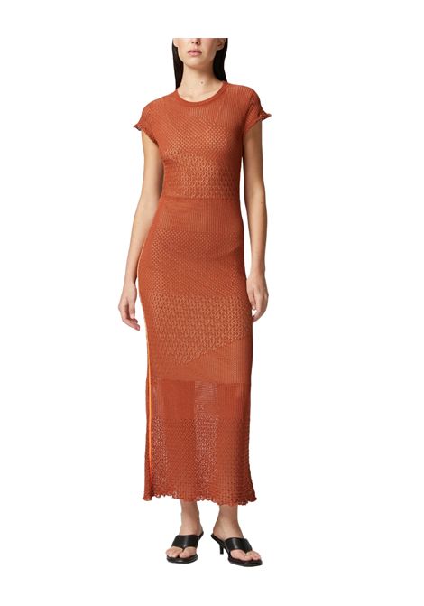 Abito Pinko Monviso donna 104643A2EB arancione lungo tinta unita leggera arricciatura PINKO | Abiti | 104643A2EBL46