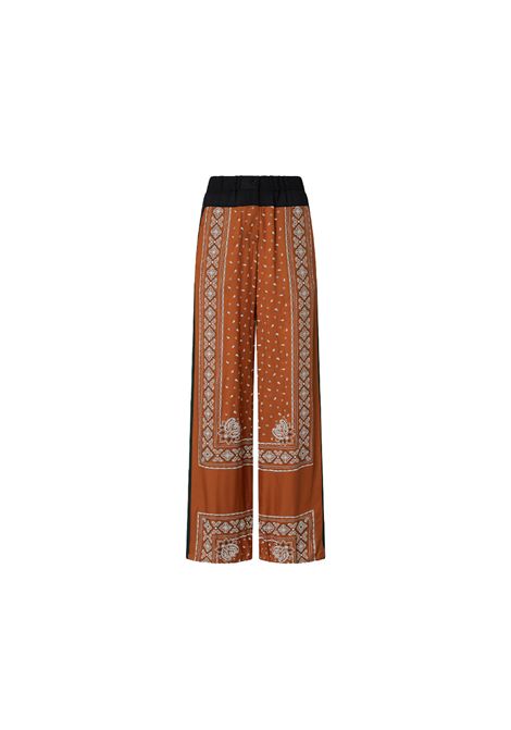 Pantalone Pinko donna Spirito 104663A2CK Marrone wide leg viscosa all over geogette linea dritta gamba larga PINKO | Pantaloni | 104663A2CKLZ3