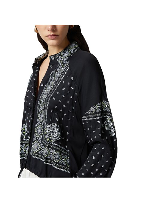 Camicia Pinko donna Clocks 104664A2CK Nera twill viscosa bandana colletto PINKO | Camicie | 104664A2CKZ1T