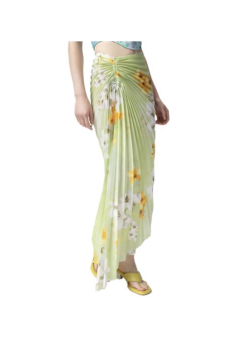 Gonna Pinko donna Ghiandaia 104678A2F2 Verde midi pieghe strette stampa a fiori all over asimmetrico PINKO | Gonne | 104678A2F2VGB