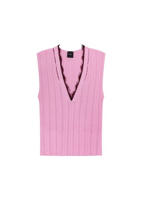 Top Pinko donna Montanaia 104741A2FR Rosa viscosa a coste senza maniche scollatura a v pizzo PINKO | 104741A2FRQM1