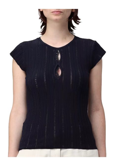 T-shirt Pinko donna Tofane 104742A2FR Blu orlo dritto pizzo girocollo tinta unita PINKO | 104742A2FRG82