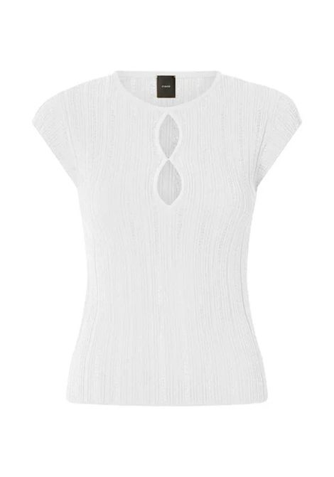 T-shirt Pinko donna Tofane 104742A2FR Bianca tinta unita girocollo pizzo orlo dritto PINKO | 104742A2FRZ09