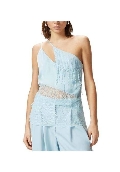 Top Pinko donna Tucano 104765A2DG Celeste raso patchwork pizzo rete smanicata PINKO | Top | 104765A2DGE28