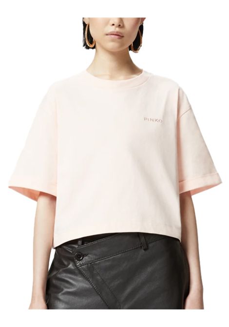 T-shirt Pinko donna Duala 104882A2HN Rosa maniche corte logo cropped risvolto a fondo PINKO | T-shirt | 104882A2HNN38