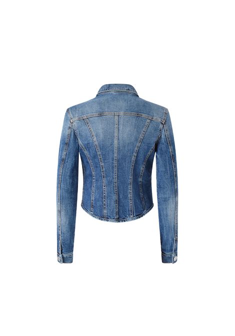 Giubbino Pinko donna Benachino 104972A2I5 Blu cotone aderente impunture jeans denim PINKO | Giubbino | 104972A2I5PJZ