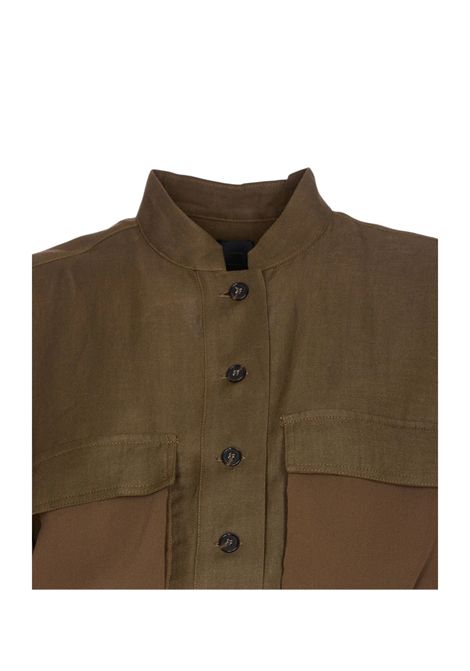 Abito Pinko donna Benvenuto 105019A2I9 Verde viscosa lino maniche lunghe semitrasparente coulisse PINKO | Abiti | 105019A2I9S1C