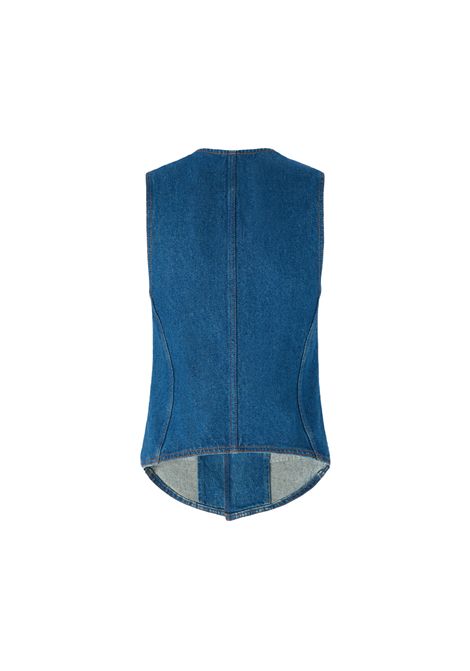 Gilet Pinko donna Galiceno 105072A2JW Blu denim jeans impunture scollo a v rever taschini bottoni PINKO | Gilet | 105072A2JWPJL