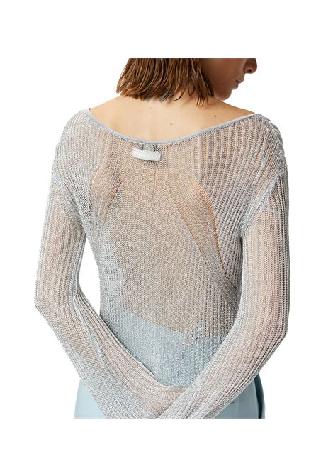 Maglia Pinko donna Nathan 105147A2LO Argento viscosa semitrasparente scollo tondo logo PINKO | Maglie | 105147A2LOI12