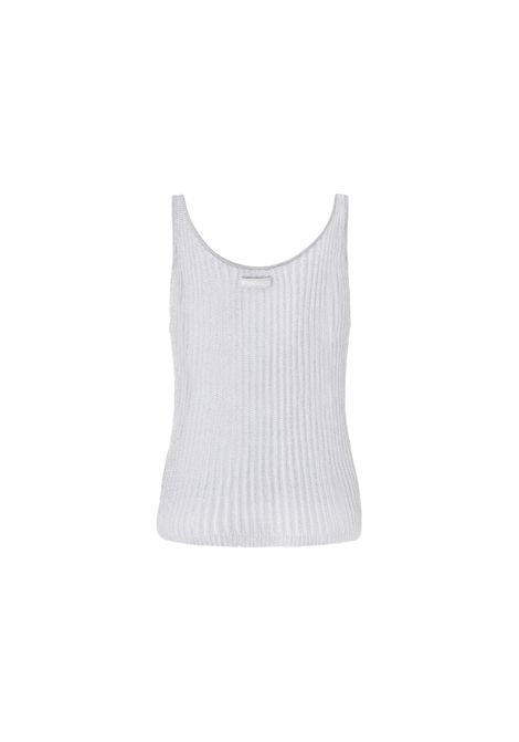 Top Pinko donna Noha 105148A2LO Argento canottiera metallizzata semitrasparente spalline sottile PINKO | Maglie | 105148A2LOI12