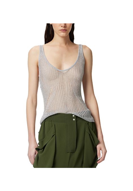 Top Pinko donna Noha 105148A2LO Argento canottiera metallizzata semitrasparente spalline sottile PINKO | Maglie | 105148A2LOI12