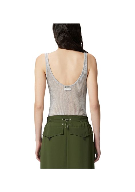 Top Pinko donna Noha 105148A2LO Argento canottiera metallizzata semitrasparente spalline sottile PINKO | Maglie | 105148A2LOI12