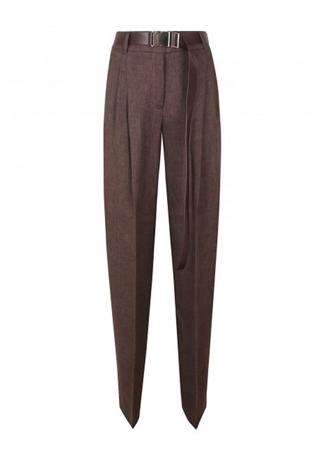 Pantalone Studio Max Mara donna Siamese 2516131072600 Marrone lino zip pinces cinturino passanti cintura STUDIO | Pantaloni | 2516131072600027