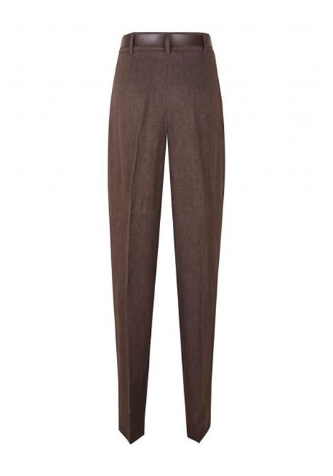 Pantalone Studio Max Mara donna Siamese 2516131072600 Marrone lino zip pinces cinturino passanti cintura STUDIO | Pantaloni | 2516131072600027