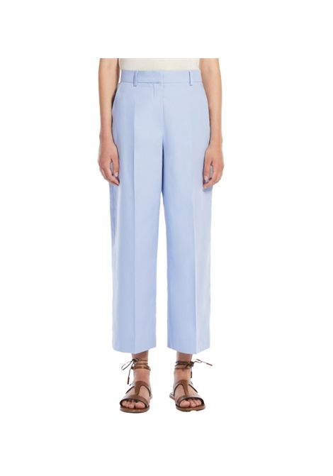 Pantalone Weekend donna Zircone 2515131032600 Celeste cotone lino cropped gamba larga francese zip WEEKEND | Pantalone | 2515131032600018