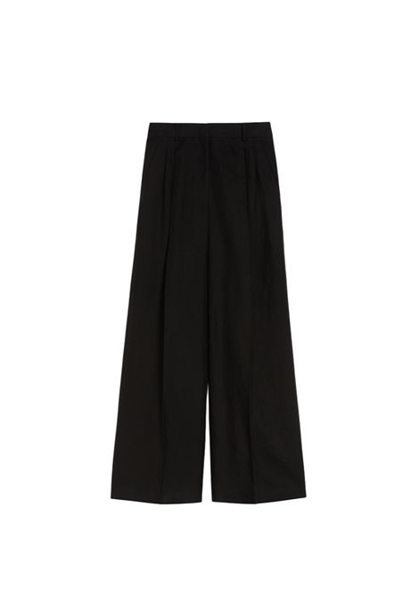 Pantalone Weekend donna Veliero 2515131132600 Nero lino viscosa zip gancetto gamba ampia WEEKEND | Pantalone | 2515131132600003