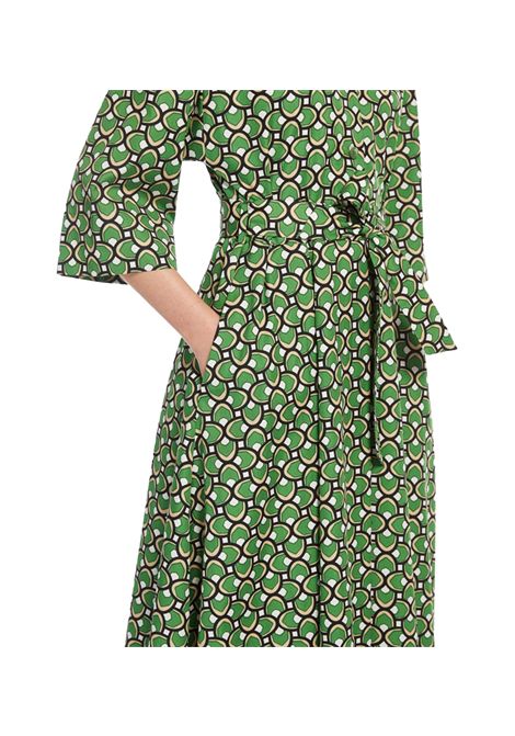 Abito Weekend donna Varenna 2515221152600 Verde cotone all over stampa geometrica beige nero svasato WEEKEND | Abiti | 2515221152600006