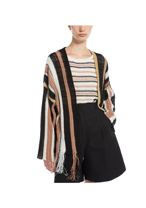 Cardigan Weekend donna Epsilon 2515341022600 Fantasia lino uncinetto oversize maniche lunghe frange WEEKEND | Cardigan | 2515341022600018