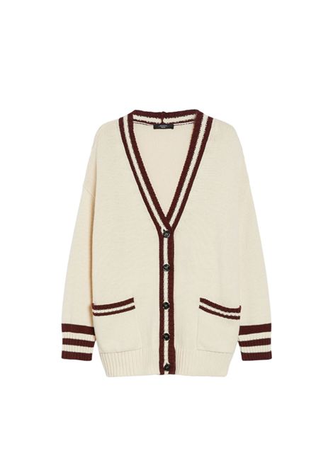 Cardigan Weekend donna Vicolo 2515341061600 Beige cotone righe contrasto bottoni effeto corno tasche scollo a v WEEKEND | Cardigan | 2515341061600018