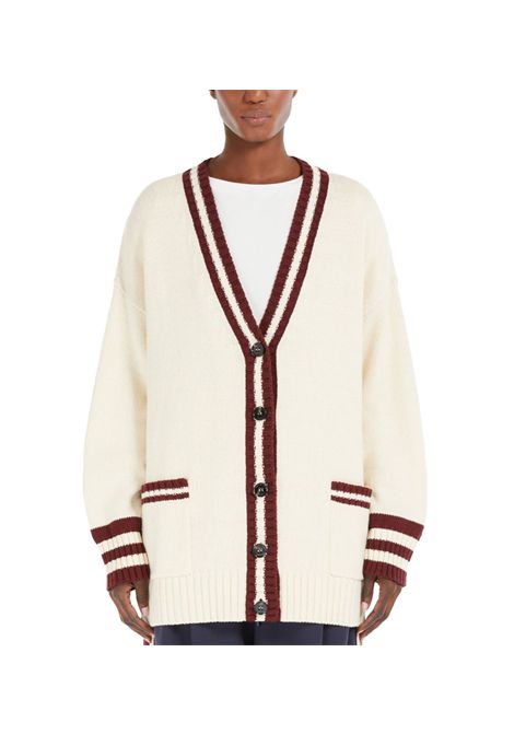 Cardigan Weekend donna Vicolo 2515341061600 Beige cotone righe contrasto bottoni effeto corno tasche scollo a v WEEKEND | Cardigan | 2515341061600018