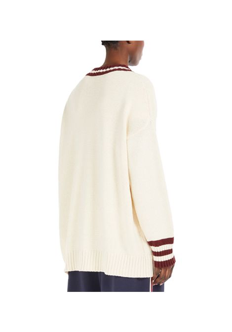 Cardigan Weekend donna Vicolo 2515341061600 Beige cotone righe contrasto bottoni effeto corno tasche scollo a v WEEKEND | Cardigan | 2515341061600018
