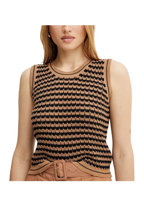 Top Weekend donna Disegno 2515361092600 Marrone cotone punto crochet scollo tondo WEEKEND | Top | 25153610926005