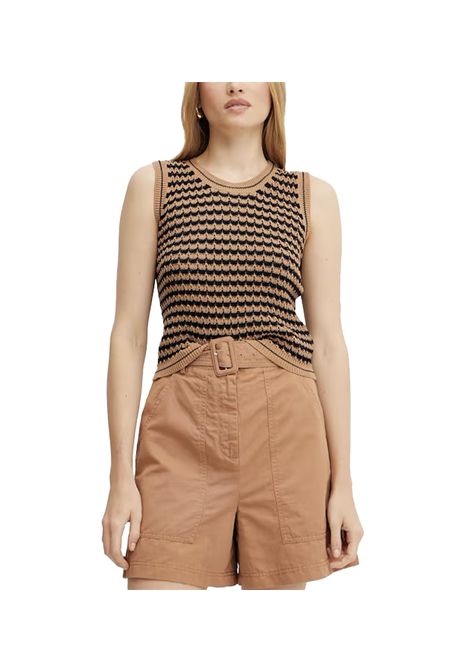 Top Weekend donna Disegno 2515361092600 Marrone cotone punto crochet scollo tondo WEEKEND | Top | 25153610926005