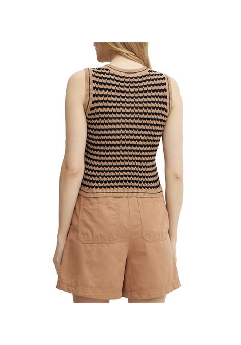 Top Weekend donna Disegno 2515361092600 Marrone cotone punto crochet scollo tondo WEEKEND | Top | 25153610926005