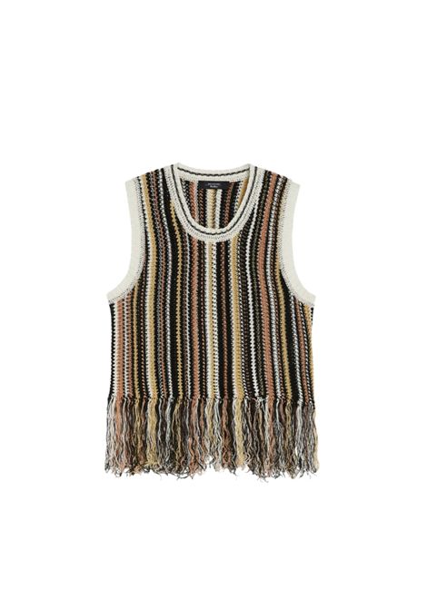 Top Weekend donna Navetta 2515361122600 Marrone lino punto crochet costine frange WEEKEND | Maglie | 2515361122600019