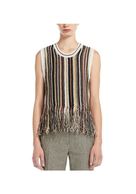 Top Weekend donna Navetta 2515361122600 Marrone lino punto crochet costine frange WEEKEND | Maglie | 2515361122600019