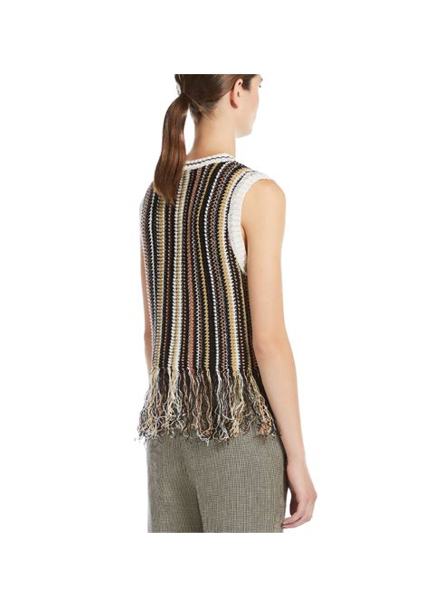 Top Weekend donna Navetta 2515361122600 Marrone lino punto crochet costine frange WEEKEND | Maglie | 2515361122600019