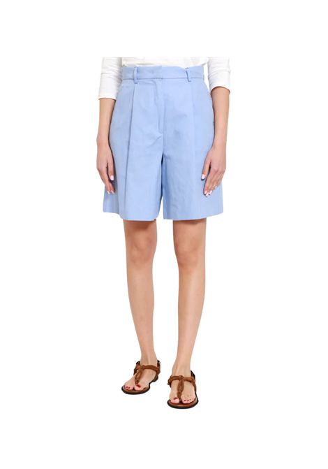 Bermuda Weekend donna Ecuba 2515141032600 Celeste cotone lino svasata pences passanti per cintura tasche a filetto zip patta gancetto WEEKEND | Bermuda | 251541032600018