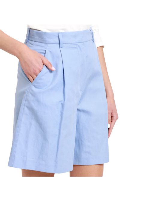 Bermuda Weekend donna Ecuba 2515141032600 Celeste cotone lino svasata pences passanti per cintura tasche a filetto zip patta gancetto WEEKEND | Bermuda | 251541032600018