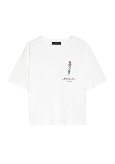 T-shirt Weekend donna Lecco 2515941052600 Bianca cotone scollo a giro maniche corte spacchi boxy grafiche ricami WEEKEND | T-shirt | 2515941052600001