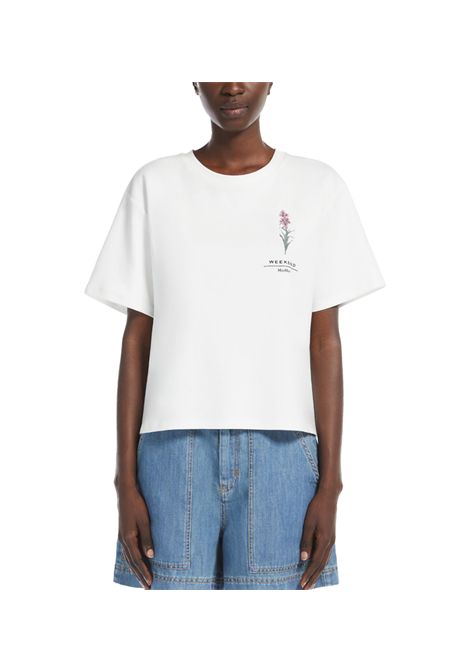 T-shirt Weekend donna Lecco 2515941052600 Bianca cotone scollo a giro maniche corte spacchi boxy grafiche ricami WEEKEND | T-shirt | 2515941052600001