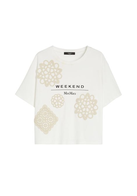 T-shirt Weekend donna Lecco 2515941052600 Beige cotone scollo a giro manica corta boxy grafiche ricami WEEKEND | T-shirt | 2515941052600003