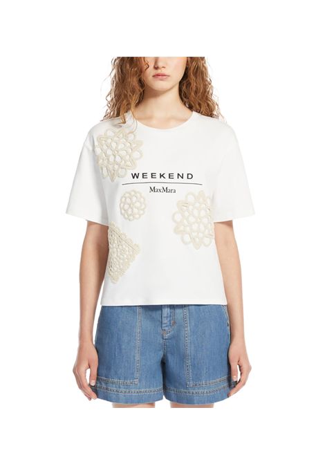 T-shirt Weekend donna Lecco 2515941052600 Beige cotone scollo a giro manica corta boxy grafiche ricami WEEKEND | T-shirt | 2515941052600003