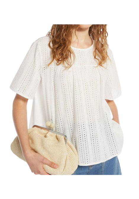 T-shirt Weekend donna Editta 2515941072600 Bianca cotone girocollo jersey boxy maniche corte arricciato WEEKEND | T-shirt | 2515941072600001