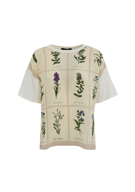 T-shirt Weekend donna Pampas 2515941082600 Bianca cotone seta beige maniche corte jersey floreale WEEKEND | T-shirt | 251594108260006
