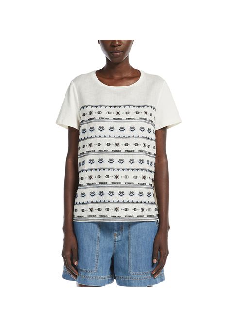 T-shirt Weekend donna Bondeno 2515941112600 Bianca cotone jersey lino ricamata girocollo maniche corte WEEKEND | T-shirt | 2515941112600002