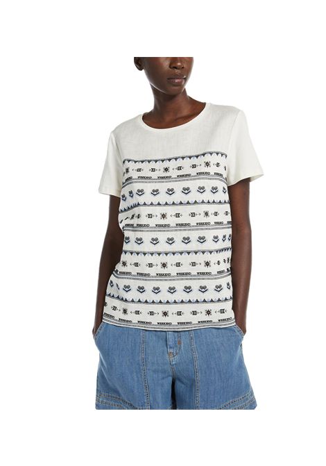 T-shirt Weekend donna Bondeno 2515941112600 Bianca cotone jersey lino ricamata girocollo maniche corte WEEKEND | T-shirt | 2515941112600002
