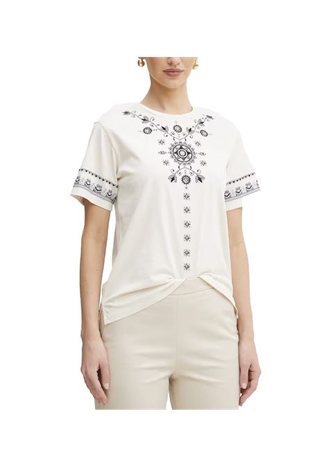 T-shirt Weekend donna Olga 2515971042600 Beige cotone girocollo manica corta ricamati linea dritta WEEKEND | T-shirt | 251597104260010