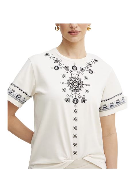 T-shirt Weekend donna Olga 2515971042600 Beige cotone girocollo manica corta ricamati linea dritta WEEKEND | T-shirt | 251597104260010
